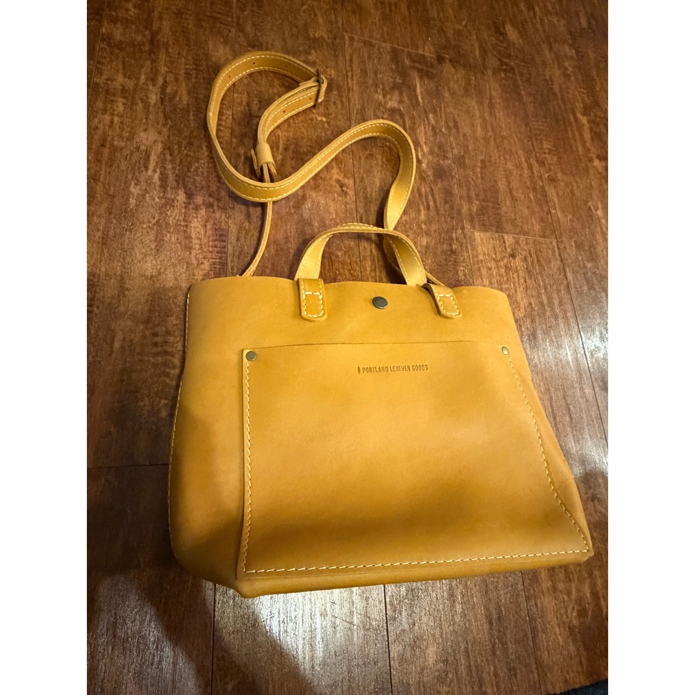 Portland Leather Goods Mini Crossbody Tote Bag Sunflower Yellow Leather